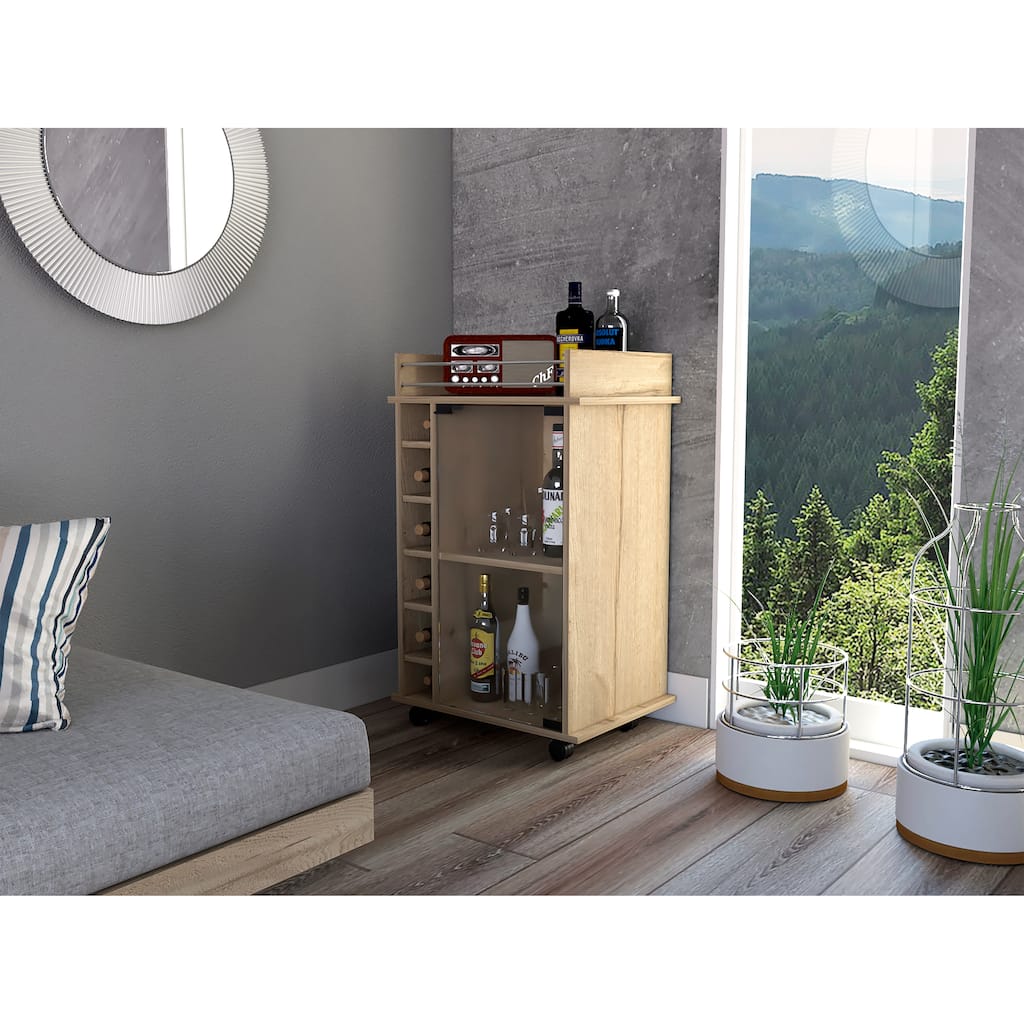 Dukat Bar Cart,Two Shelves, Six Built-in Wine Rack, Four Casters