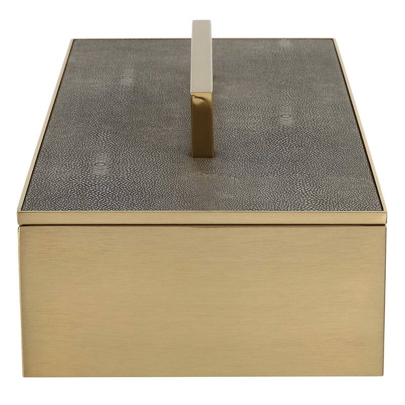 Rectangular Box with Lift Off Lid - 14" - Gray and Brass Finish