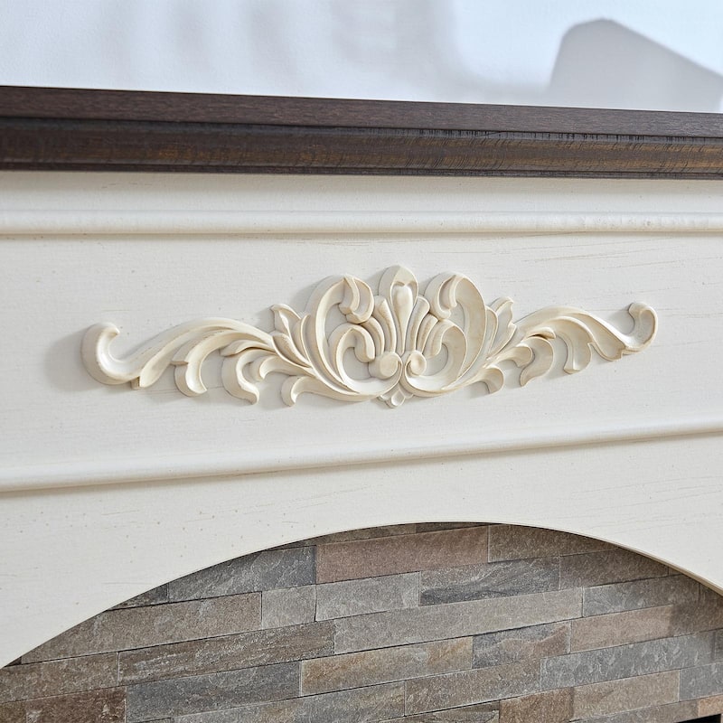 Classic 72 inch Electric Fireplace with Mantel White TV Stand Entertainment Center with Storage