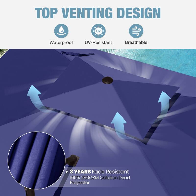 VredHom Outdoor Patio Offset Umbrella 360 Degree Rotation with Base