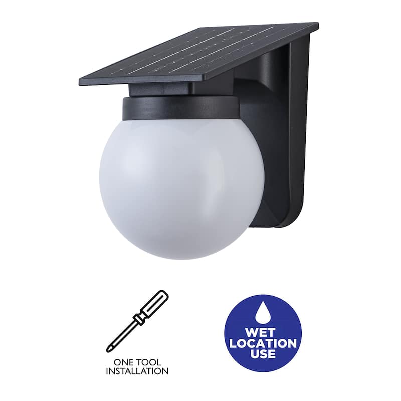 C Cattleya 2-Pack Black Solar Outdoor Wall Sconce with Globe Shade