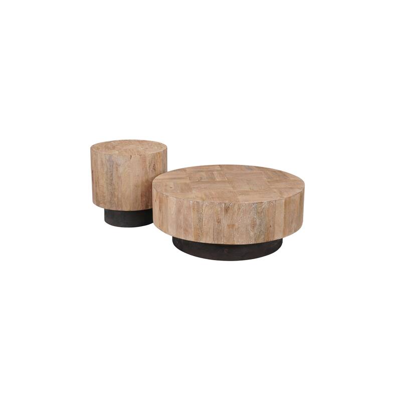 Caden Solid Mango Wood 2-Piece Round Coffee Table Set - Brown