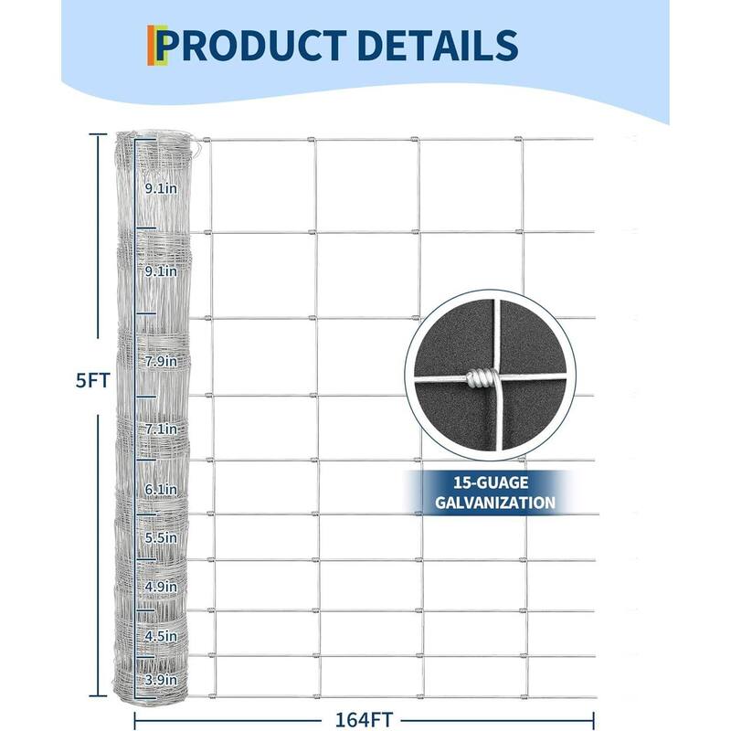 5ft x 164ft Heavy Duty Galvanized Wire Fence for Garden & Yard - 5FT X 164FT X 0.39IN