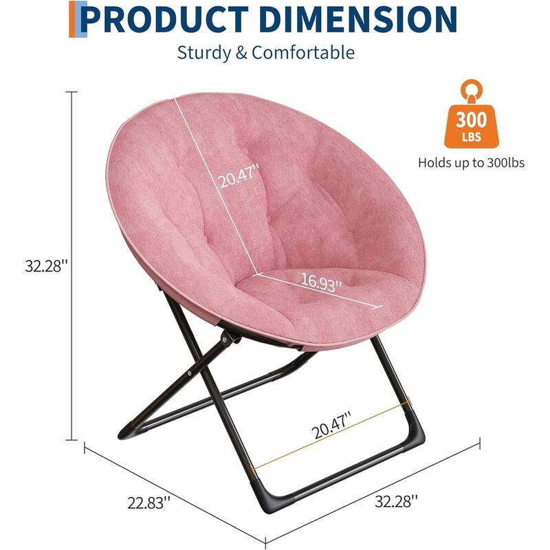 Comfy Folding Saucer Chair for Bedroom, Faux Fur Lounge Moon Chair with Sturdy Metal Frame, Oversized Plush Flower