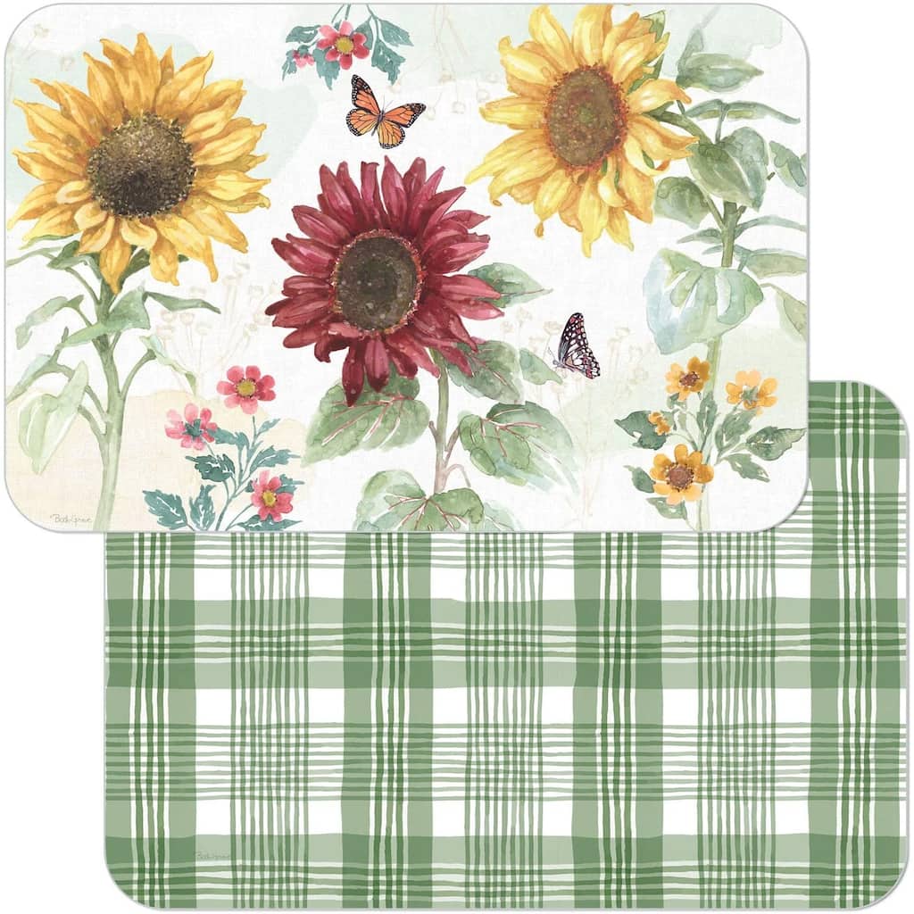 Reversible Wipe Clean Plastic Placemats - Sunflower Splendor -Set of 4