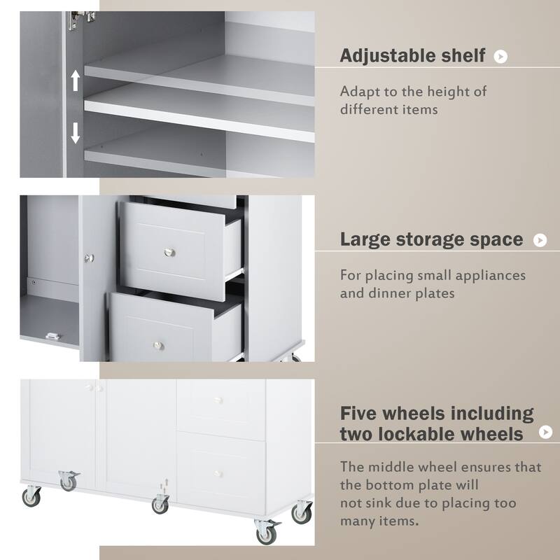 52.7 Inch Width Rolling Mobile Kitchen Island with Locking Wheels