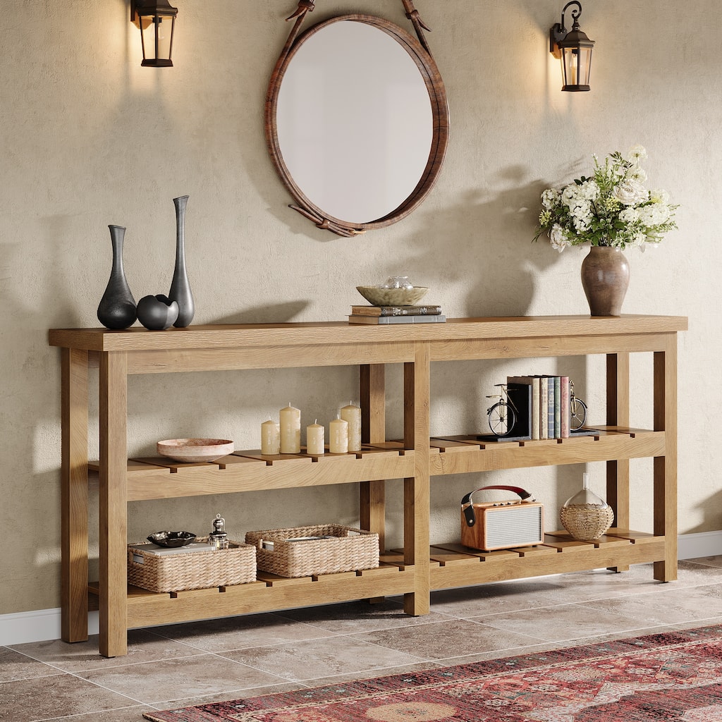 70.86-Inch Extra Long Console Table Farmhouse 3-Tier Entryway Table