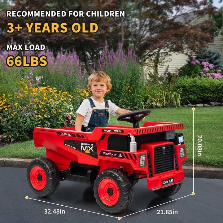 12V Ride-On Dump Truck with Remote Control, Automatic Lift Bed, Shovel & Music Player – for Kids Ages 3–8
