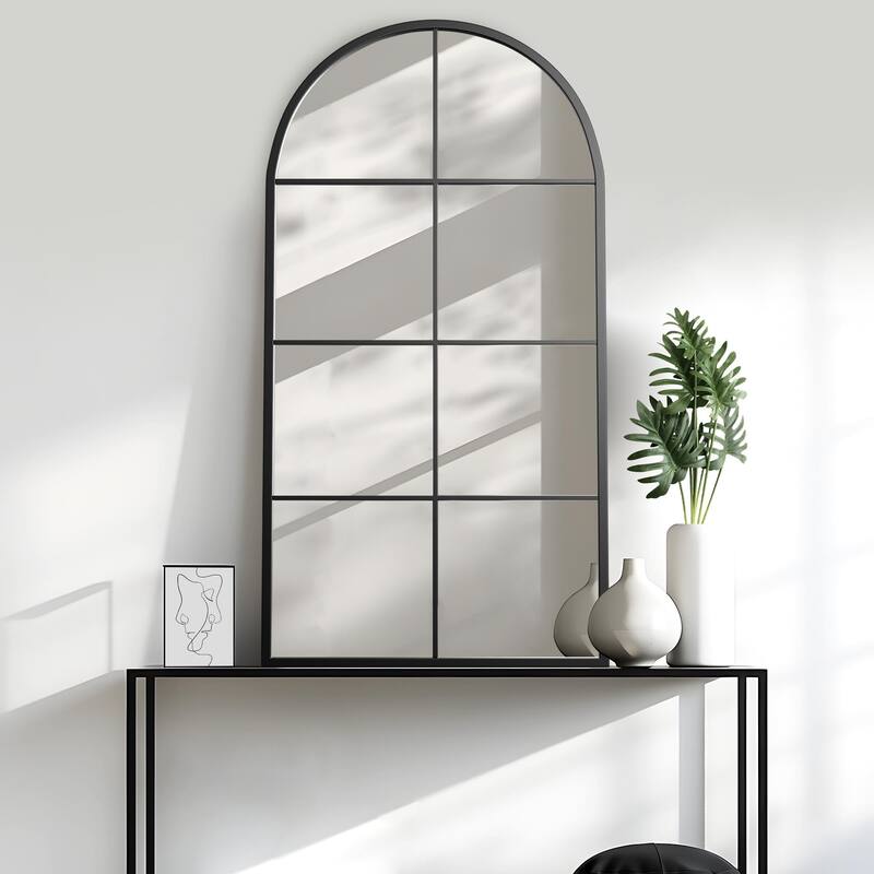 Window Mirror Arch Mirror Iron Mirror Wall Mirror - 55*28 - Black