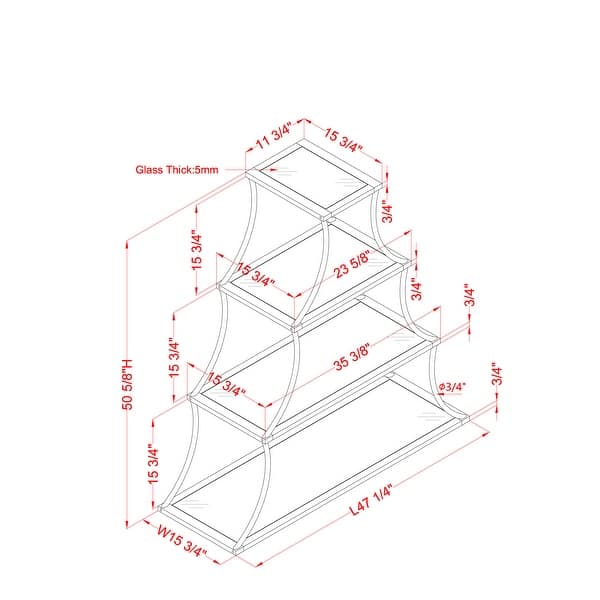 dimension image slide 1 of 3, Gliny Contemporary Glass Shelves Open Back Bookcase by Furniture of America