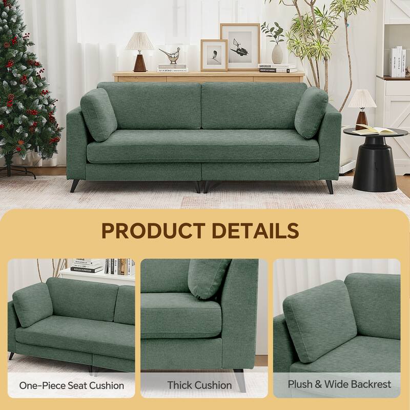 Modern Chenille 2 Seater Sofa Chouch with Bolster Pillows