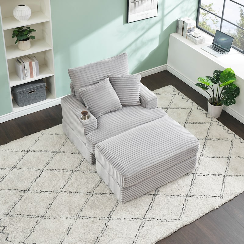 Armchair & Ottoman Set with Cup Holder and 2 Throw Pillows
