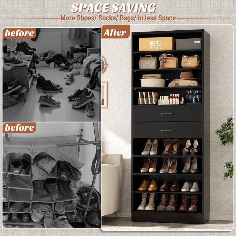 9-Tier Shoe Cabinet with 2 Drawers, Freestanding Closet Organizer with Adjustable Storage Shelves