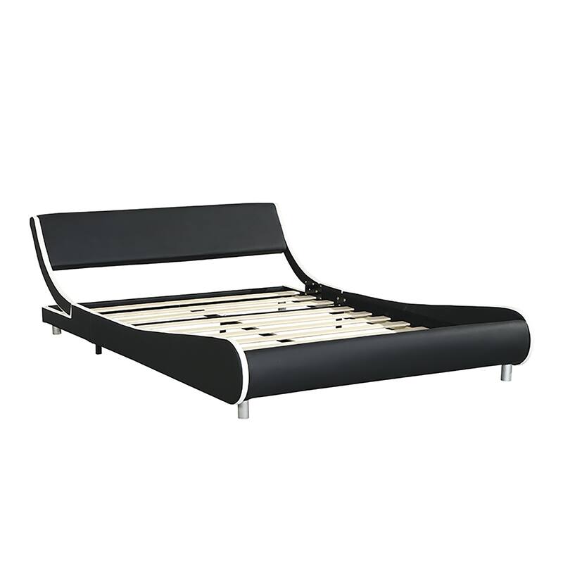 Queen Faux Leather Bed Frame with RGB LED Lighting, Remote/App Control, Wood Slat Support, Curved Design, No Box Spring Need