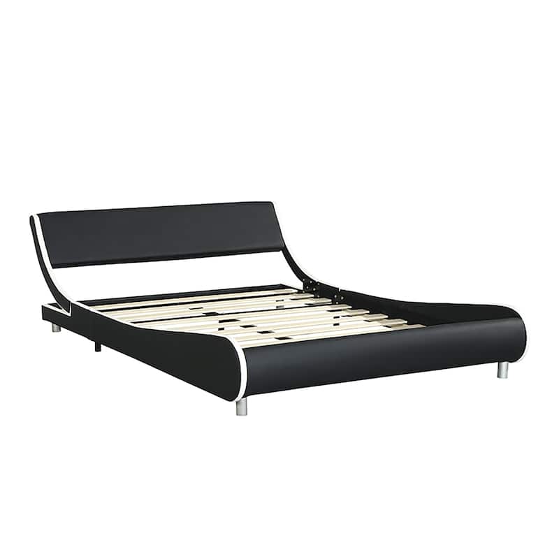 Queen Faux Leather Streamline Bed with LED Lights