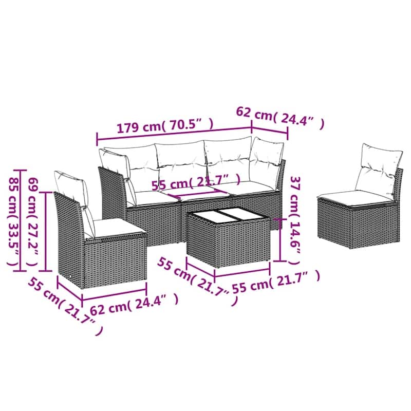 vidaXL 5 Piece Patio Sofa Set with Cushions Black Poly Rattan