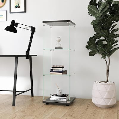 3 Shelves Glass Display Cabinet Display Cabinet with Glass Doors, Floor Standing Display Cabinet Trophy Display Case