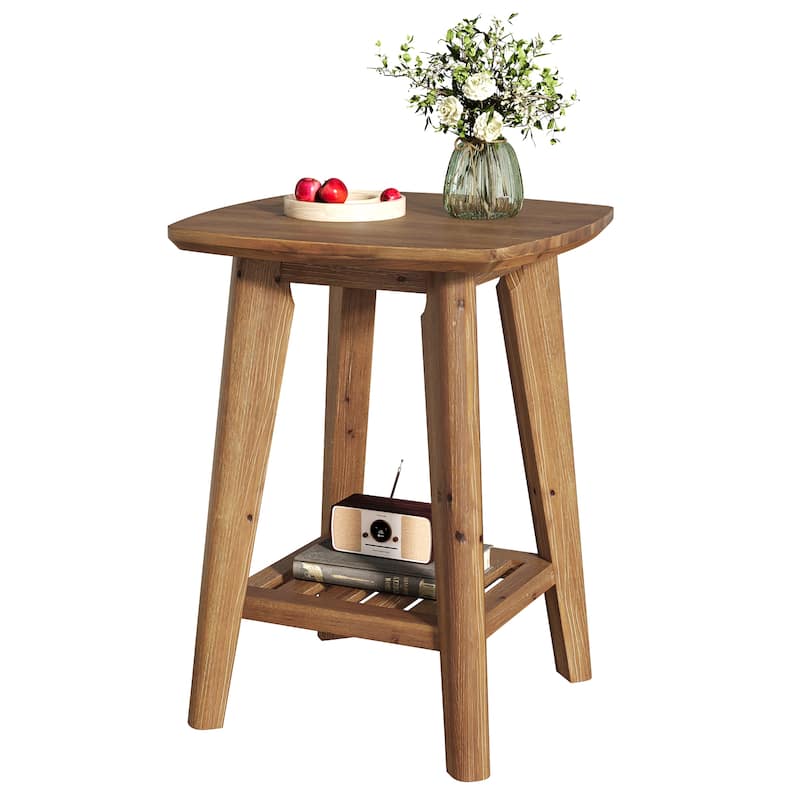Solid Wood Square End Table with Storage Shelf, 19.68" Wood Side Table for Living Room, Sofa Side