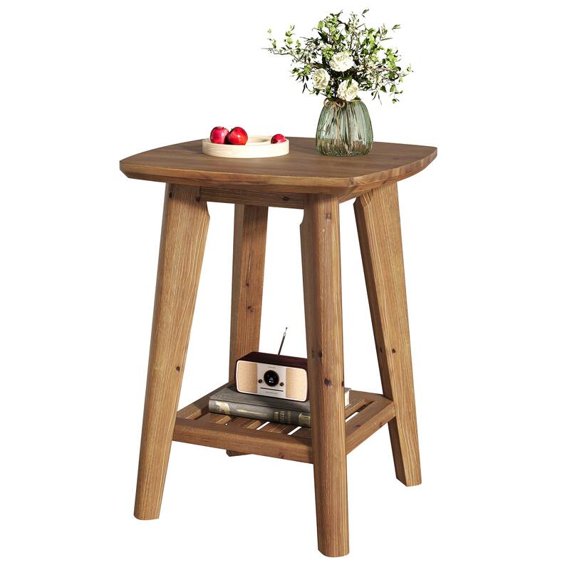 Square Side Table with Storage Shelf & Solid Wood Material, 19.68" Wood End Table for Living Room, Sofa Side, Small Spaces