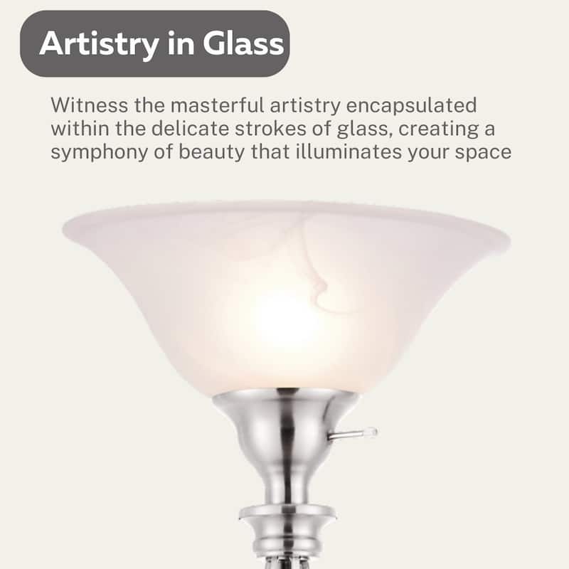 LIGHTACCENTS Floor Lamp for Living Room with Alabaster Glass Shade - Stand Up Torchiere Lamp - Durable Iron Scrollwork