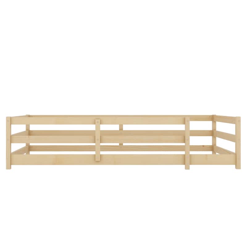 Twin Size Floor Bed, Montessori Floor Bed with Fence