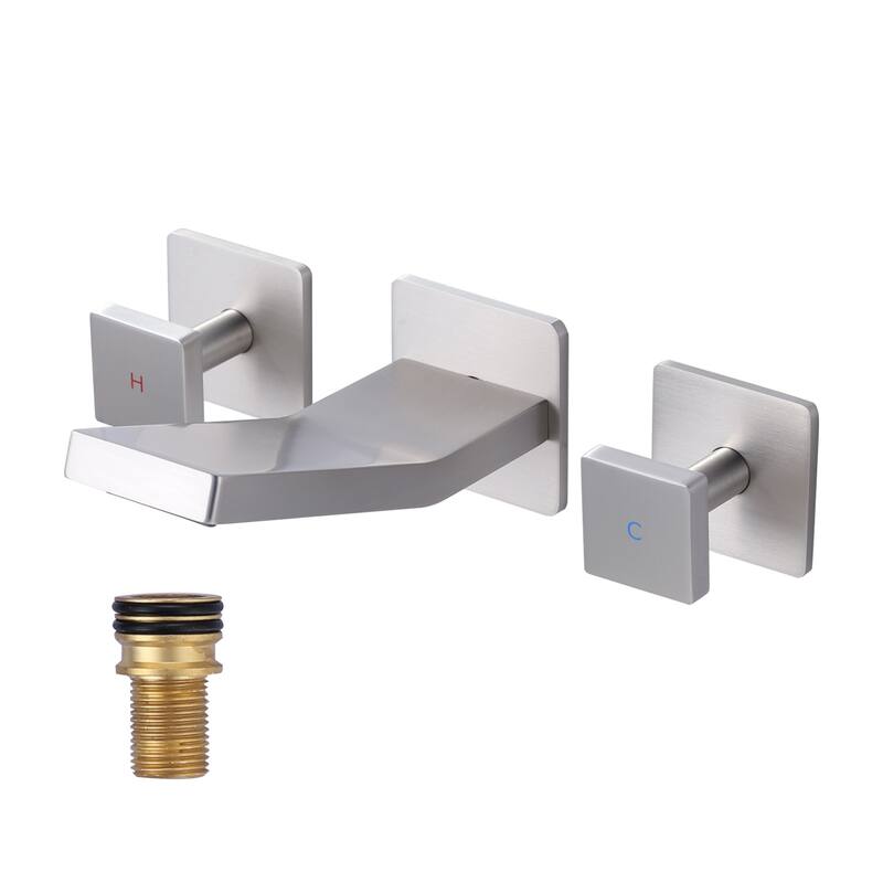 WOWOW Dual- Handle Waterfall Bathroom Wall-mount Faucet in Modern - Brushed Nickel