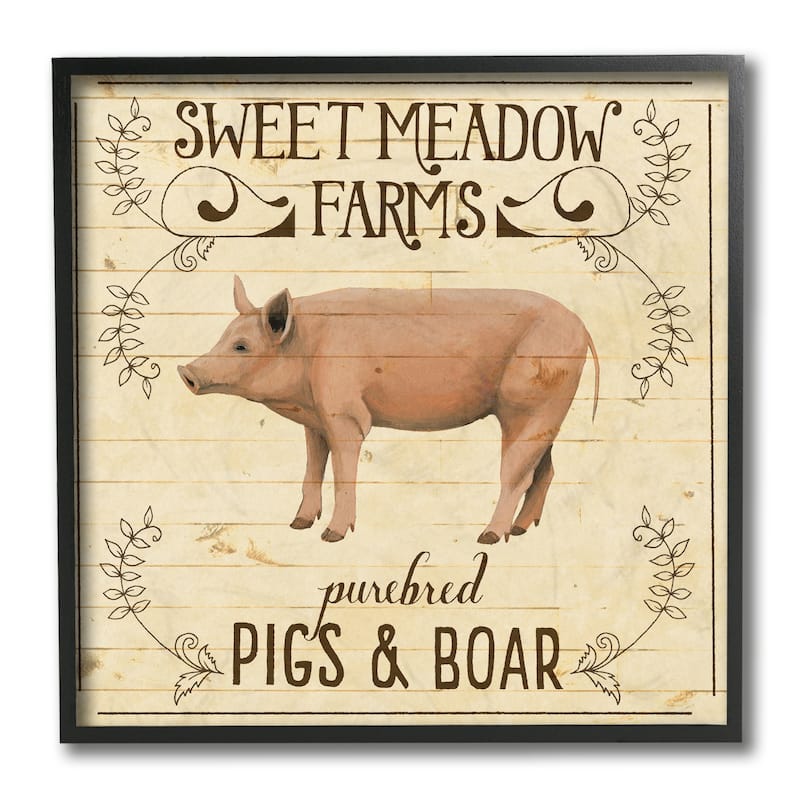 Stupell Vintage Farm Pig Advertisement Tan Beige Framed Wall Art, 12x12
