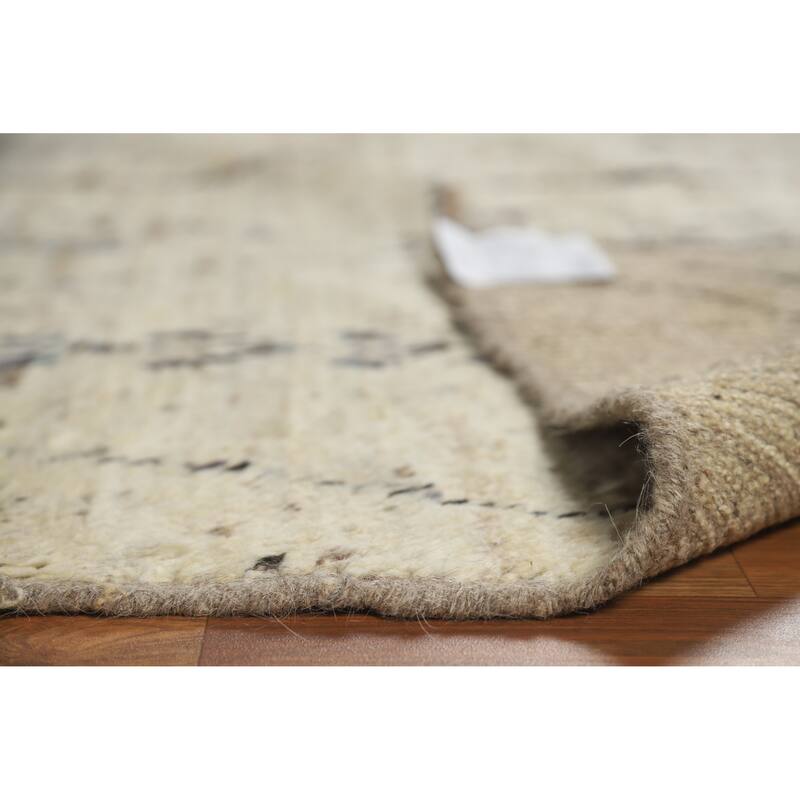 Geometric Moroccan Oriental Rug Handmade Geometric Beige Wool Carpet - 6'9" x 9'7"