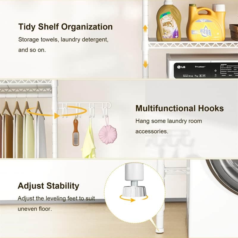 Laundry Room Storage Rack - 13.4"D x 35"W x 77.3"H