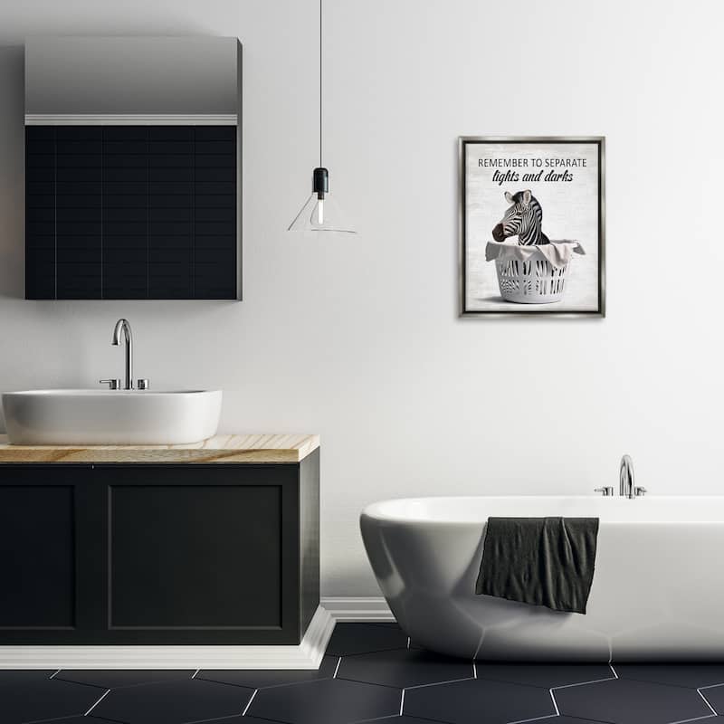 Stupell Separate Laundry & Zebra Framed Floater Canvas Wall Art Design By Lettered and Lined