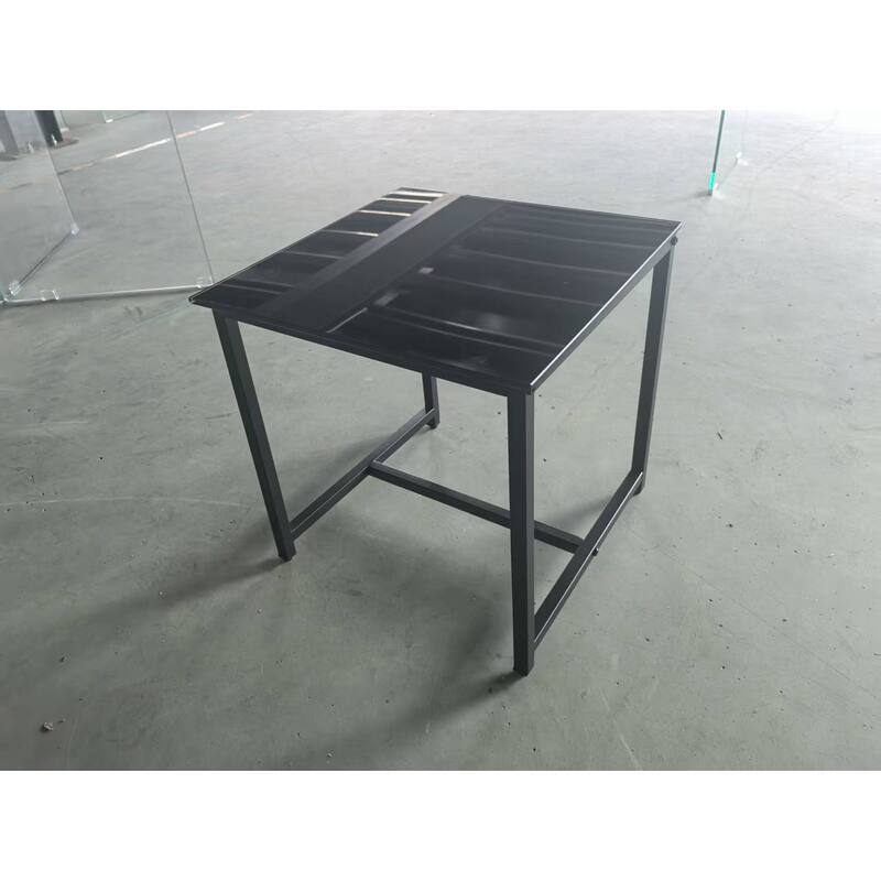 2 Pieces Black Glass Night Stand,MDF Side Table, Small Tea Table, Sofa Table with Metal Leg