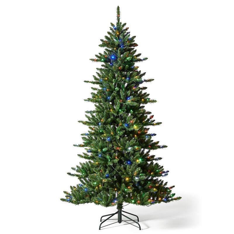Glitzhome 7.5ft Pre-Lit Green Slim Fir Christmas Tree with 400 LED Lights