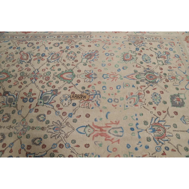 Hand Knotted Oriental 100% Wool Carpet Traditional All-Over Beige & Ivories Tabriz Area Rug - 12' 3'' X 9' 8''