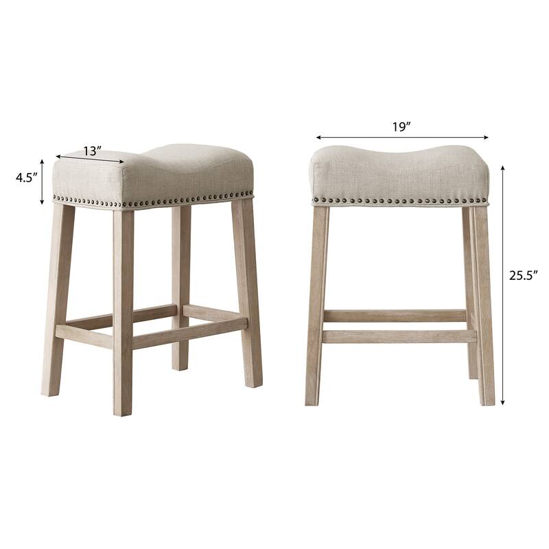 Set of 2 Upholstered Counter Height Backless Saddle Seat Stools