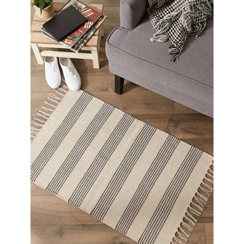 DII Black Ticking Stripe Hand-Loomed Rug 2x3 Ft - 24.0 In. L X 36.0 In. W X 0.2 In. H