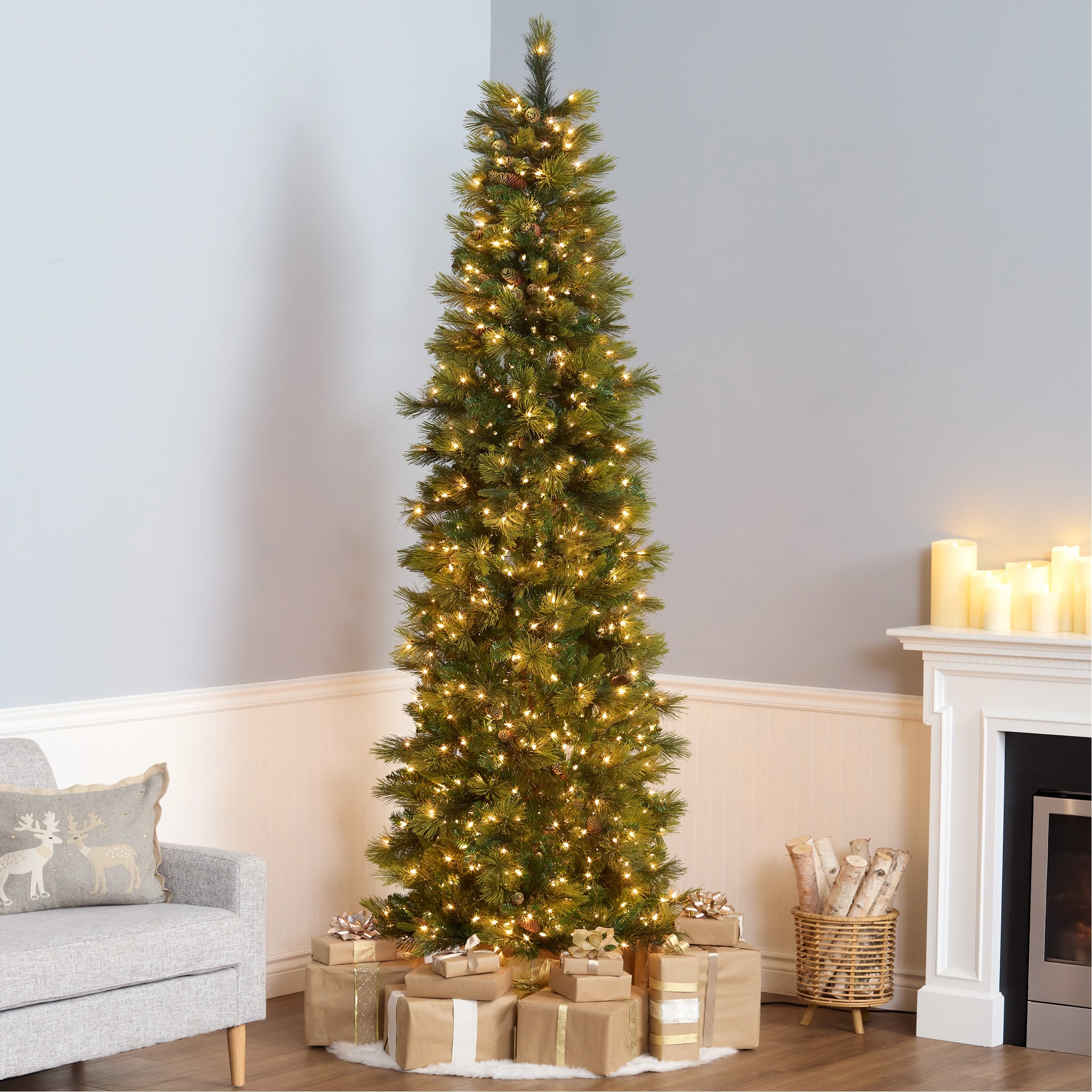 National Tree Company 9 ft. Pre-Lit Carolina Pine Slim Artificial Christmas Tree, Christmas Decoration with 800 Clear Lights