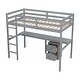 preview thumbnail 10 of 8, Grey Twin Size Wood Loft Wood Bed with Under-bed, Built-in Desk, a Storage Cabinet of 2 Drawers, Guardrails and Ladder