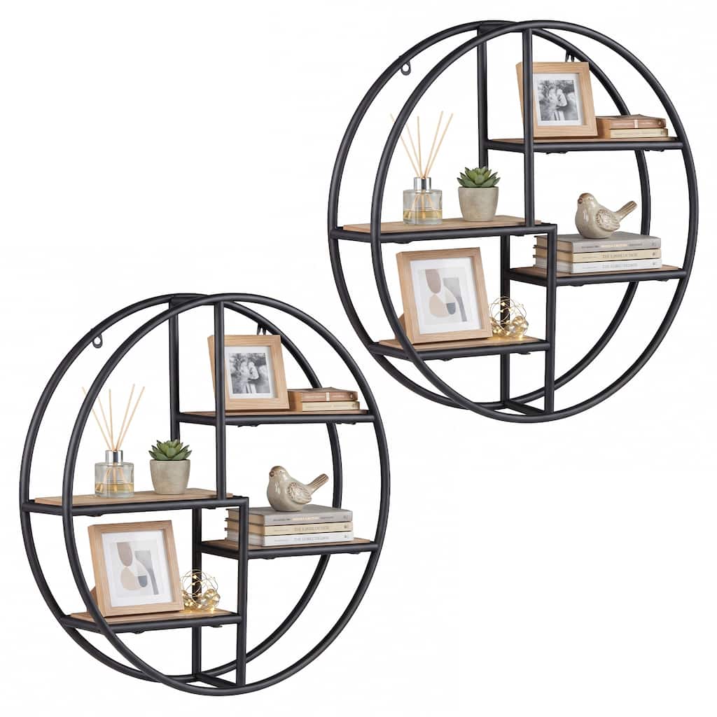 Gymax 2PCS 4-Tier Floating Shelf Geometric Hanging Storage Organizer