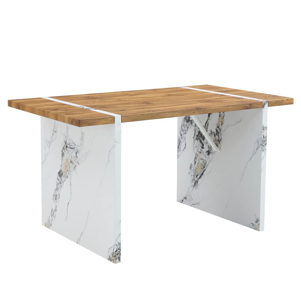 55-Inch Wood Veneer Dining Table with Marble-Style Legs - Rustic Farmhouse Kitchen Table for 4-6 Chairs