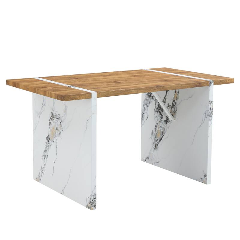 Rectangular Wood Grain Dining Table with Marble Patterned Table Legs