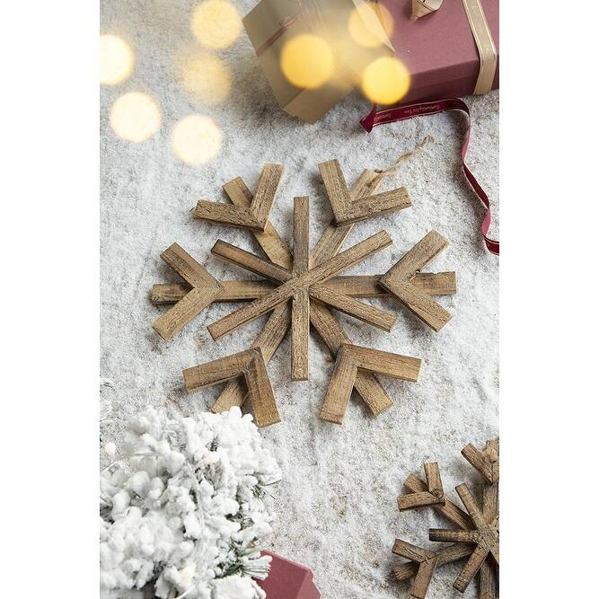 17.7" x 17.7" Large Fir Wood Snowflake Ornaments, Hanging Home Decor Accents for Christmas Tree, Wall Art, Set of 2