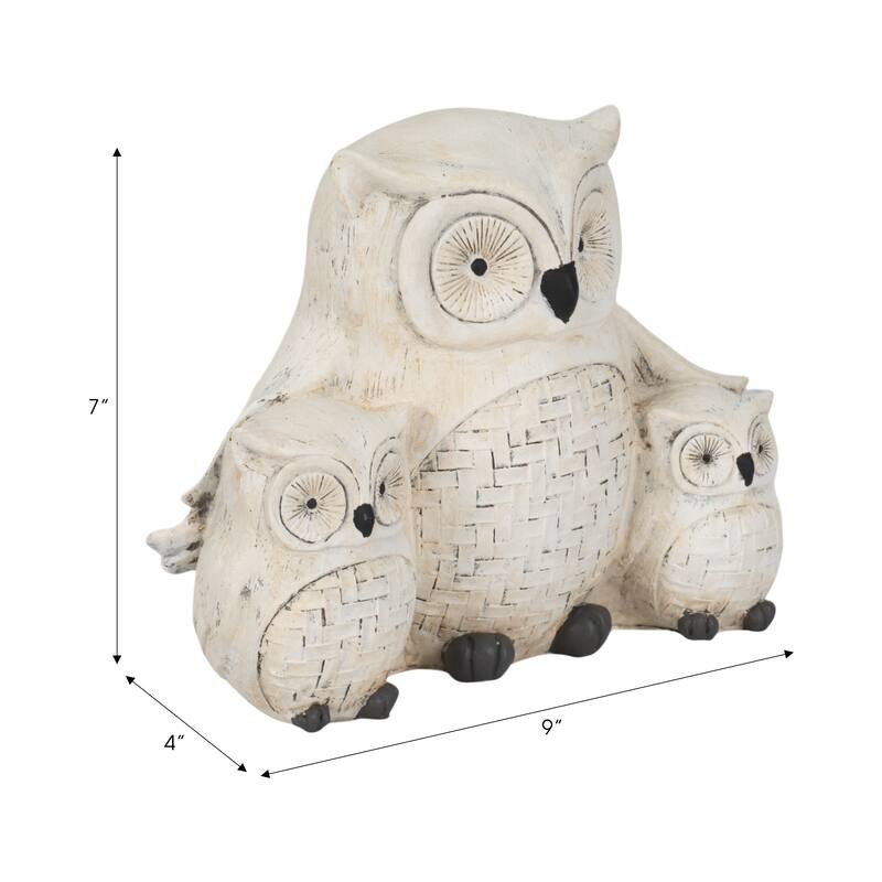 Sagebrook Home Polyresin 9-inch Owl Family Statue, Ivory and Black