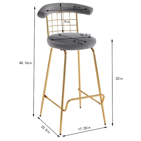 Bar Stool Set of 2 Luxury Velvet High Bar Stool with Metal Legs
