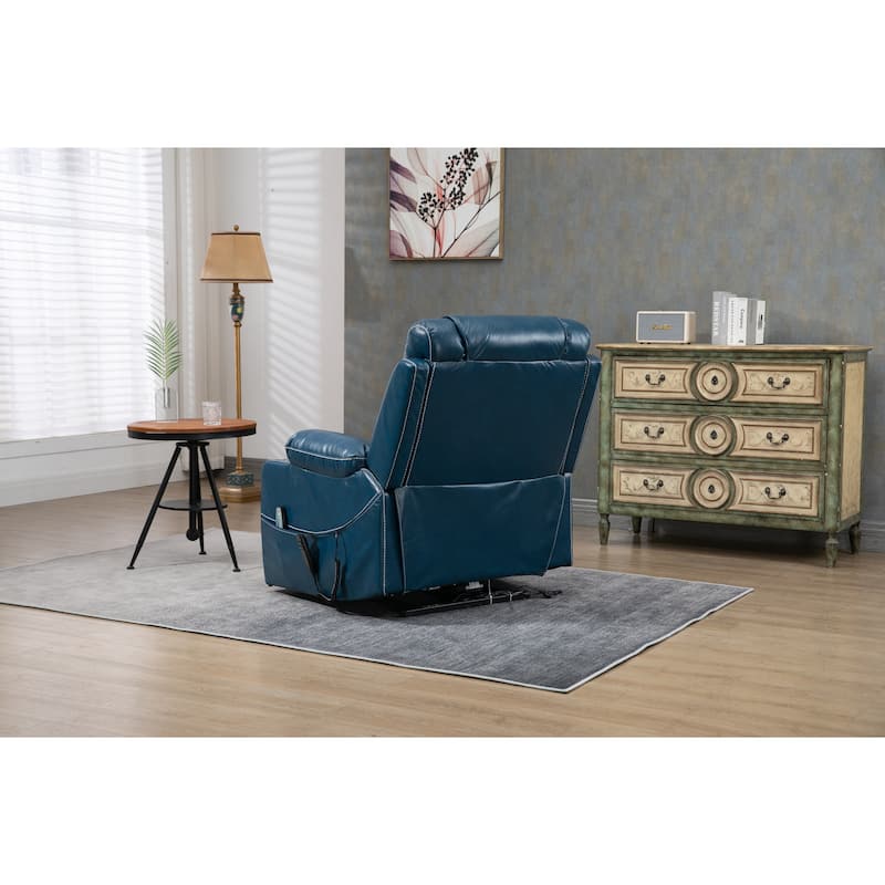 Oversized PU Leather Power Lift Recliner with Massage, Lumbar Heating, Cup Holder, 180° Flat Lay