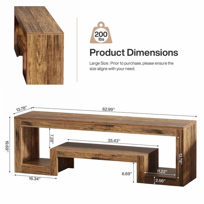 63" TV Stand, Farmhouse Entertainment Center with Storage, Brown