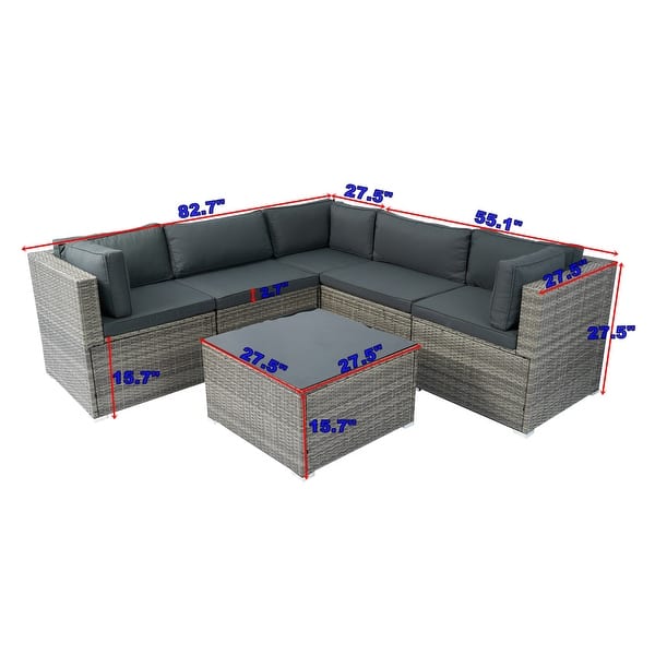 6-piece Rattan Outdoor Furniture Sectional Cushioned Sofa Set - Bed ...