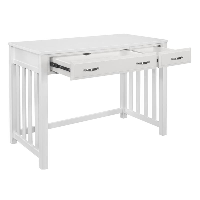 Modern Traditional 1pc Desk with 2x Drawers White Finish Keyboard Drawer Wooden Furniture