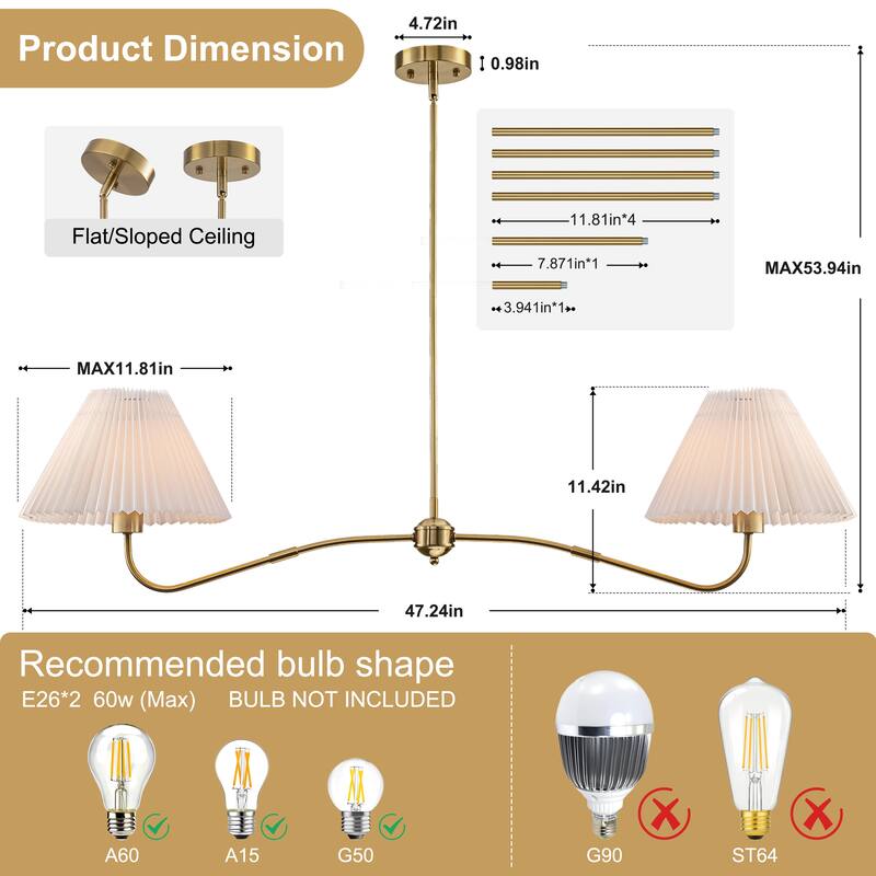2-Light Linear Pleated Fabric Pendant Light