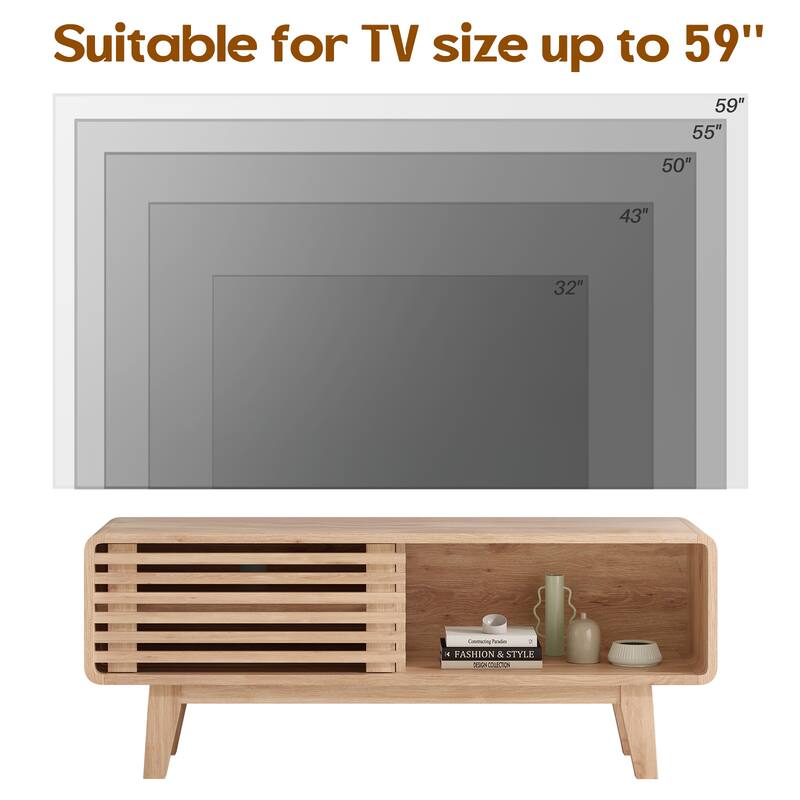 Rossetta Mid-Modern Century Concise Style TV Stand with Storage Cabinet and Sliding Door, up to 59''