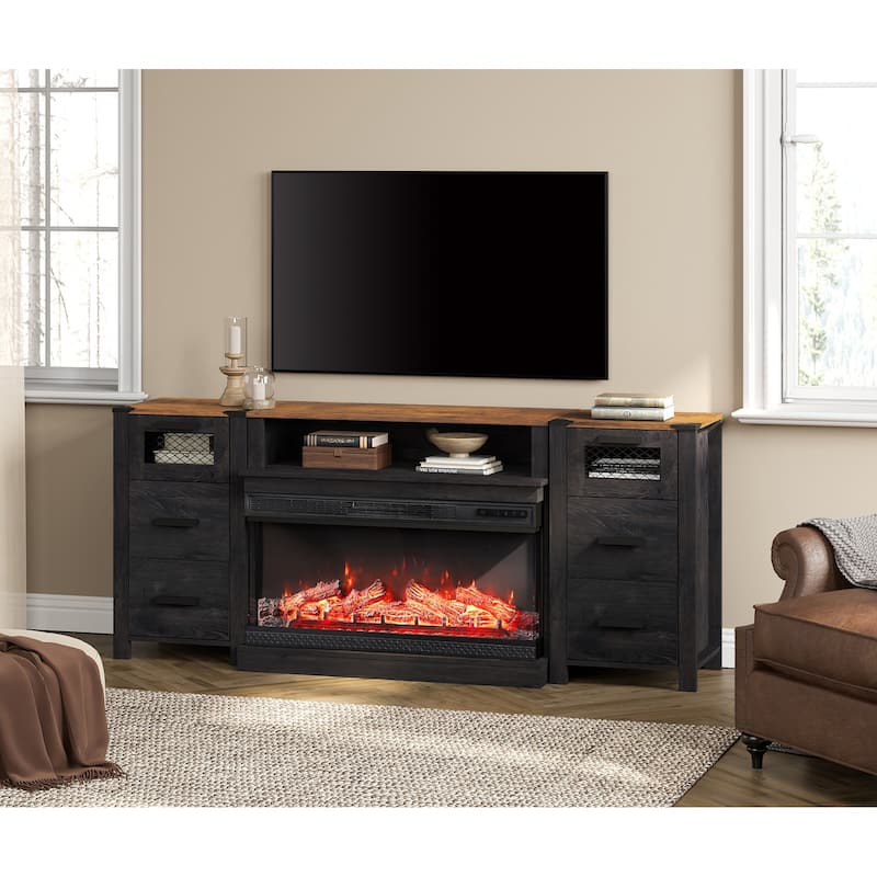 Fireplace TV Shelf Cabinet for Living Room - Black